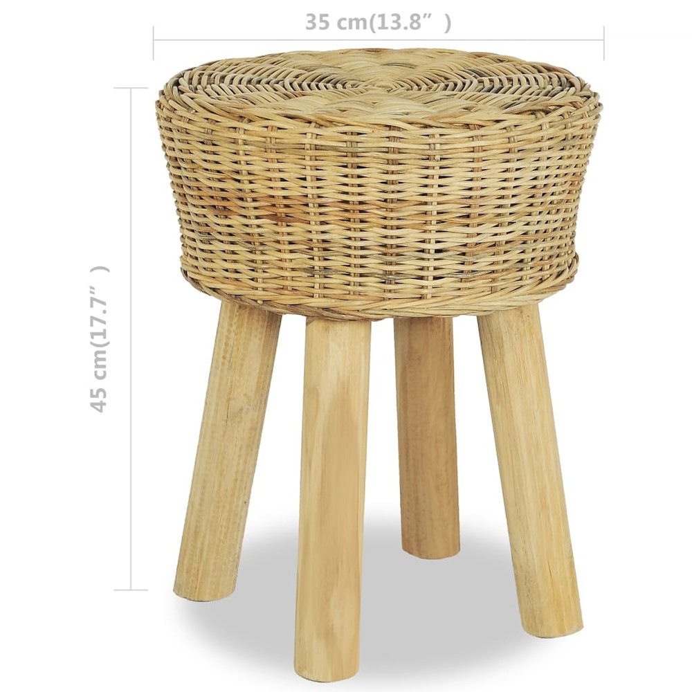 Stool Natural Natural Rattan, Solid Teak Standard Durable - vidaXL