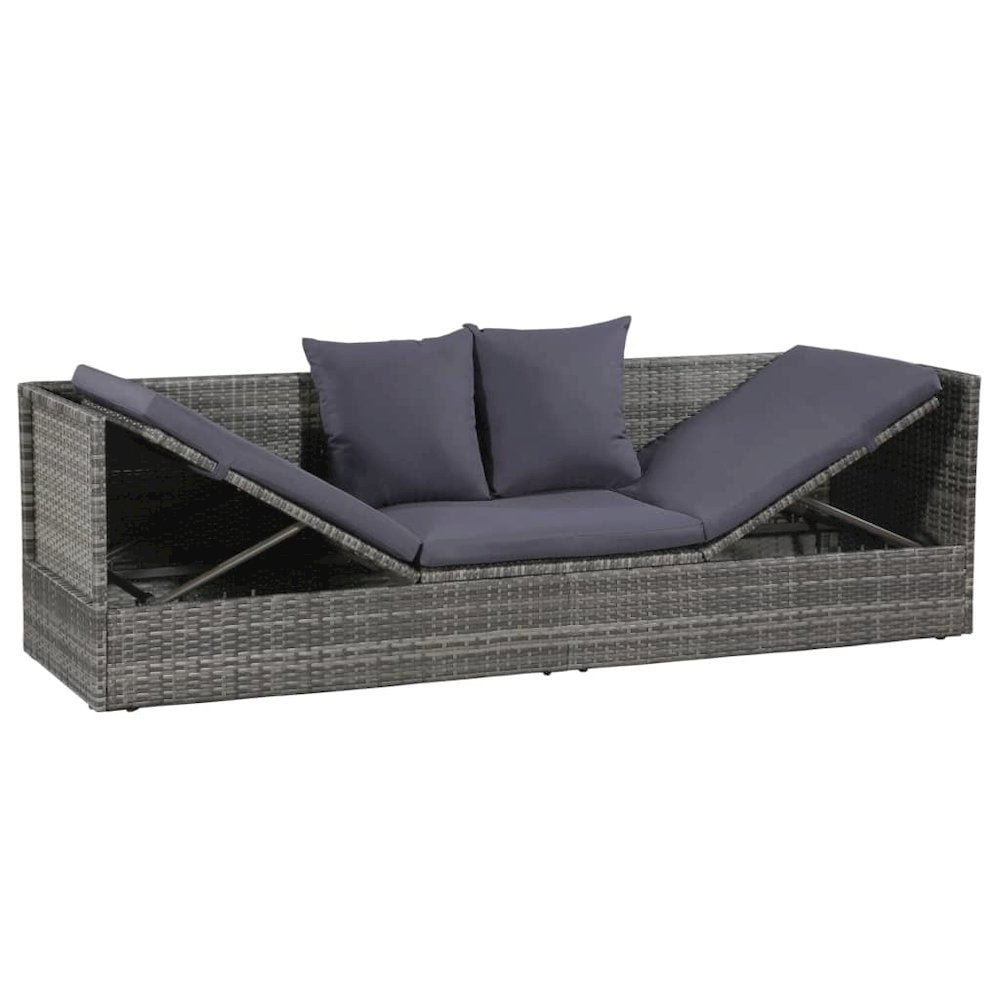 Garden Bed Grey PE Rattan 78.7x23.6 in Adjustable Armrests - vidaXL