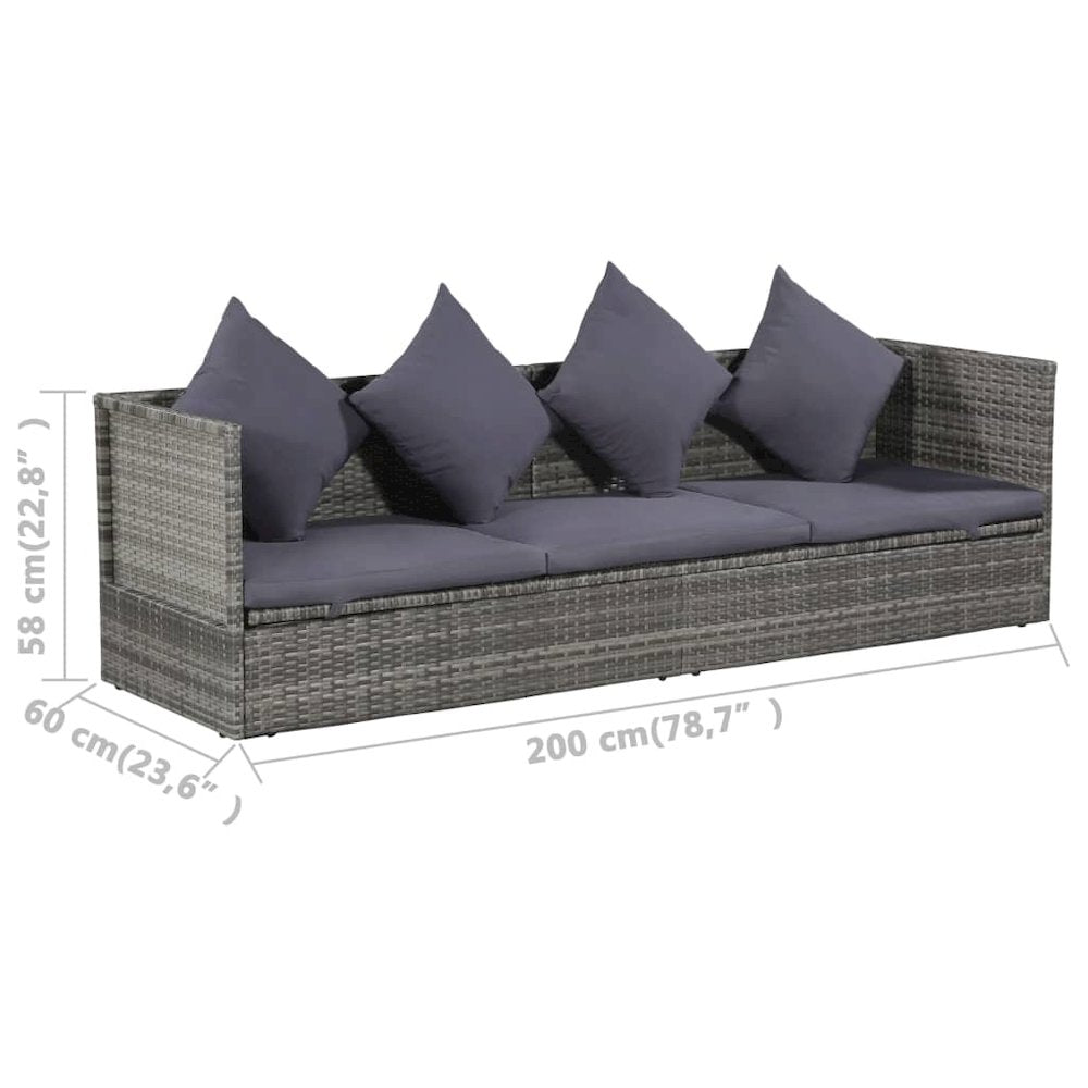 Garden Bed Grey PE Rattan 78.7x23.6 in Adjustable Armrests - vidaXL