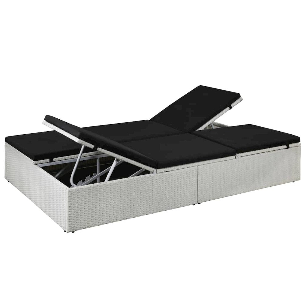 Sunlounger White and Black Poly Rattan and Powder-Coated Steel - vidaXL