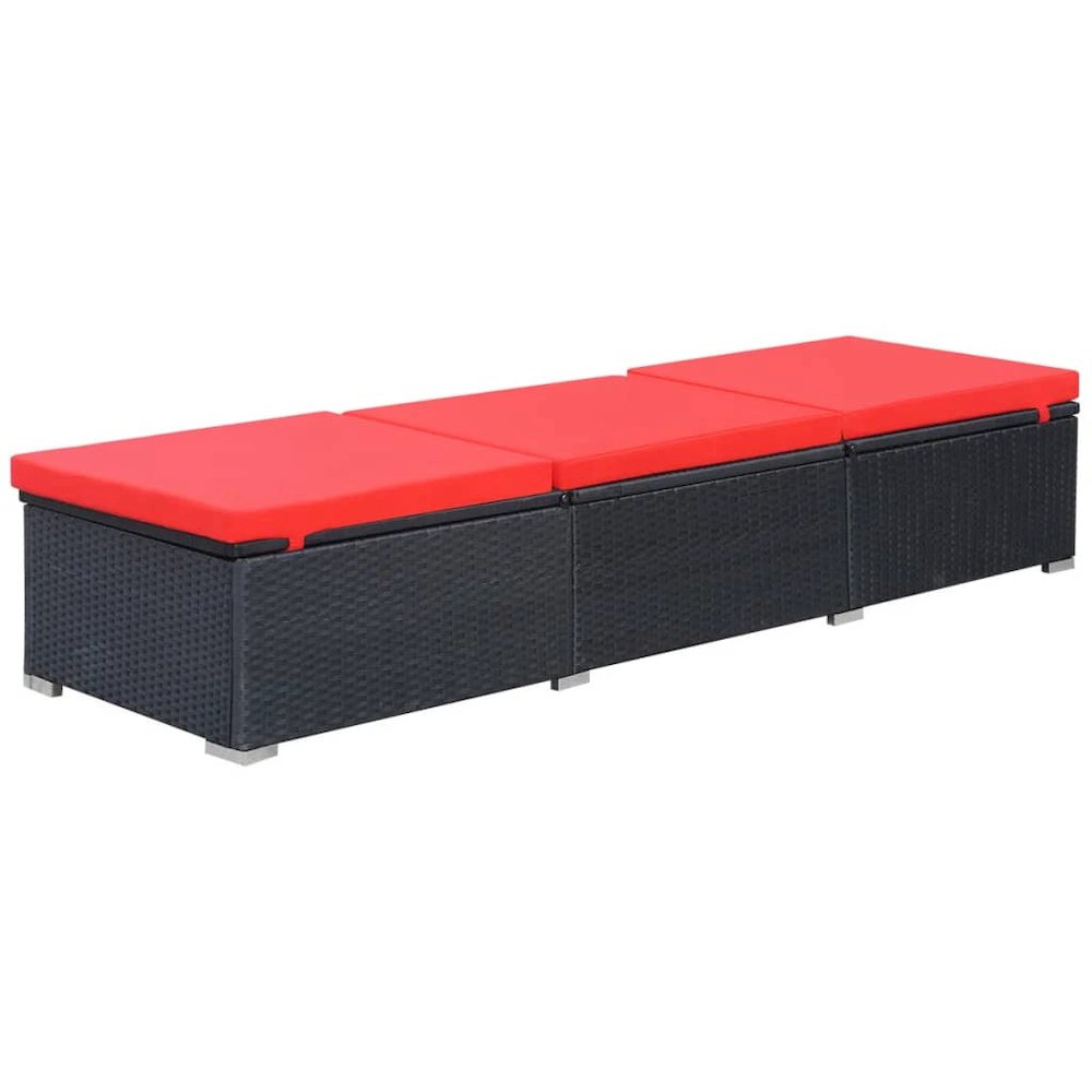 Sun Lounger Black Red PE Rattan, Powder-Coated Steel, Polyester - vidaXL