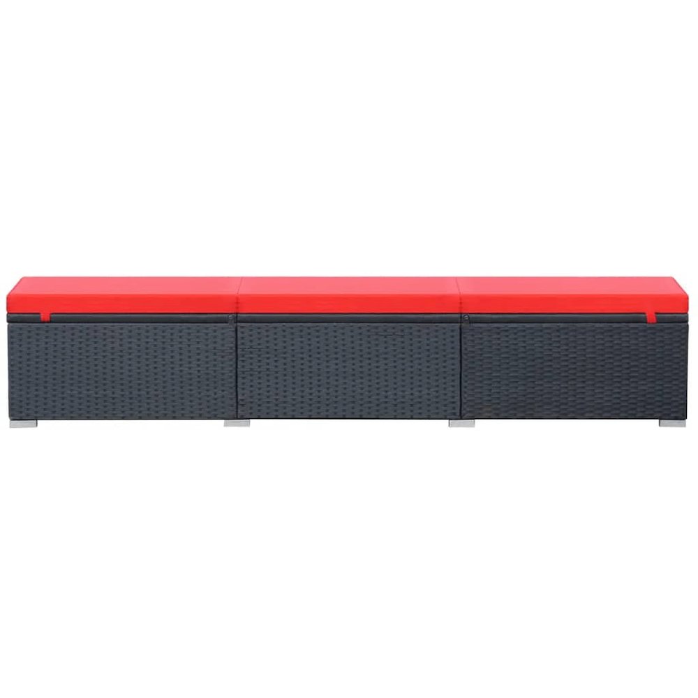 Sun Lounger Black Red PE Rattan, Powder-Coated Steel, Polyester - vidaXL