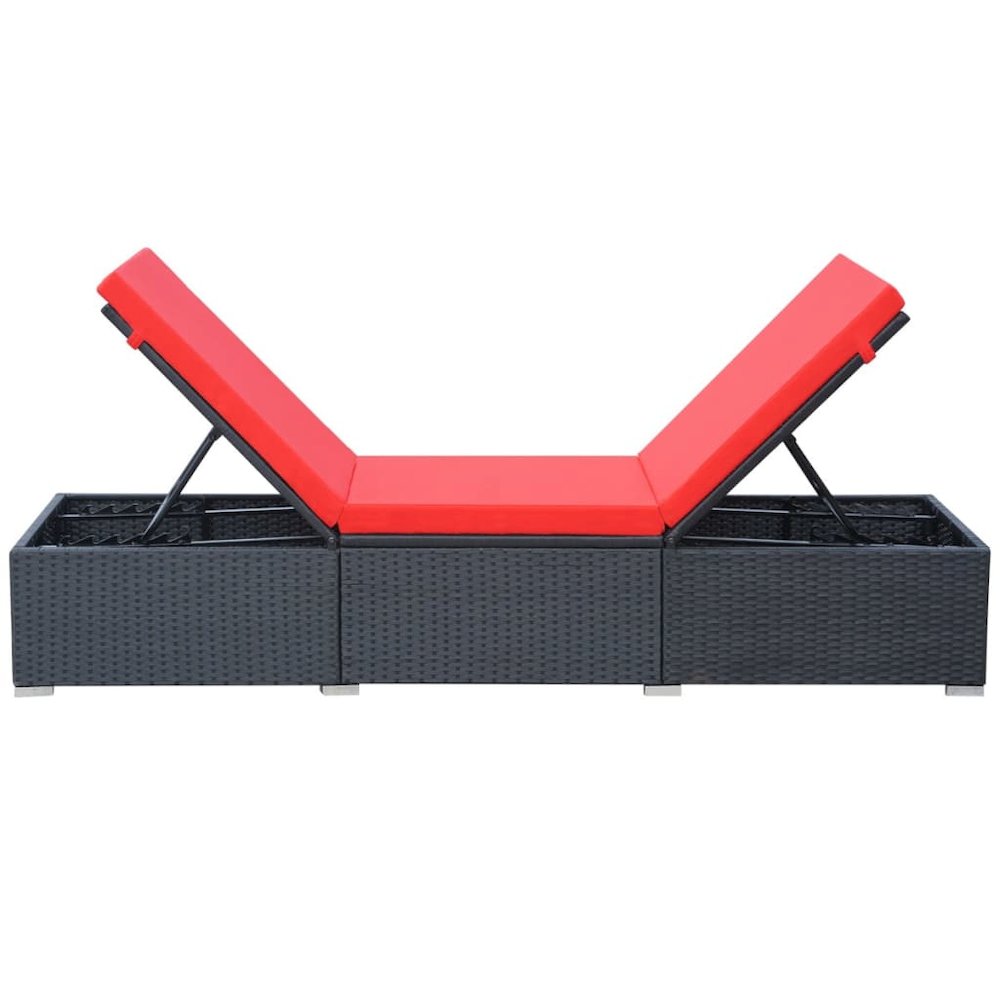 Sun Lounger Black Red PE Rattan, Powder-Coated Steel, Polyester - vidaXL