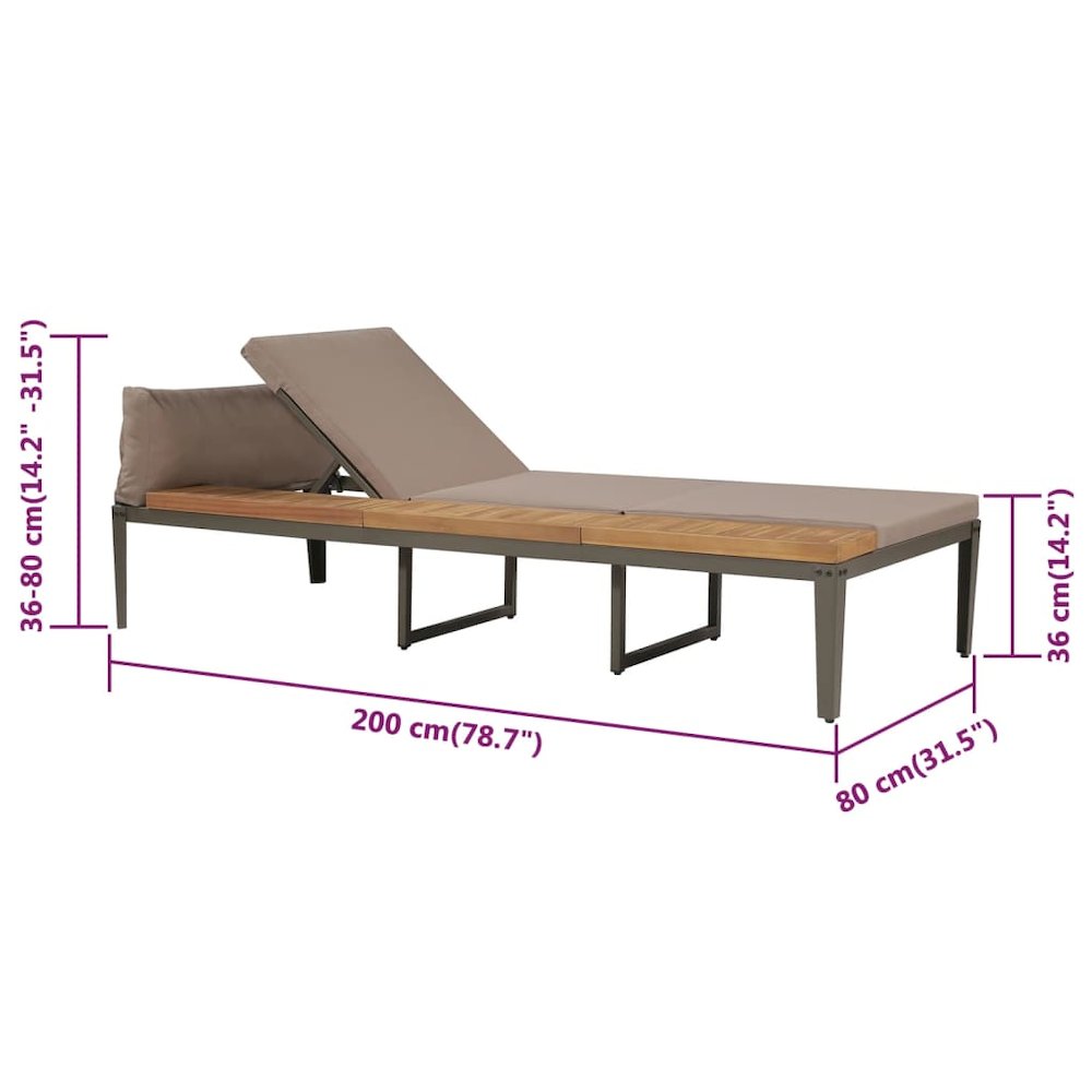 Garden Sunbed Brown Solid Acacia wood Regular Adjustable Armrests - vidaXL