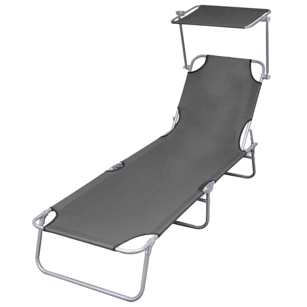 Sunlounger Grey Powder-coated steel Single Foldable - vidaXL