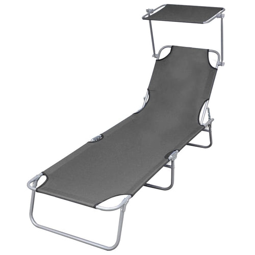 Sunlounger Grey Powder-coated steel Single Foldable - vidaXL