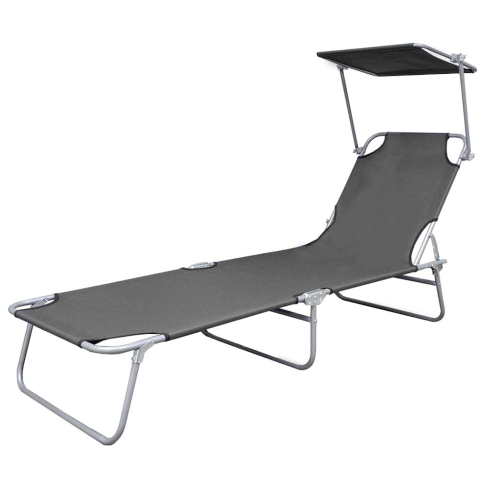 Sunlounger Grey Powder-coated steel Single Foldable - vidaXL