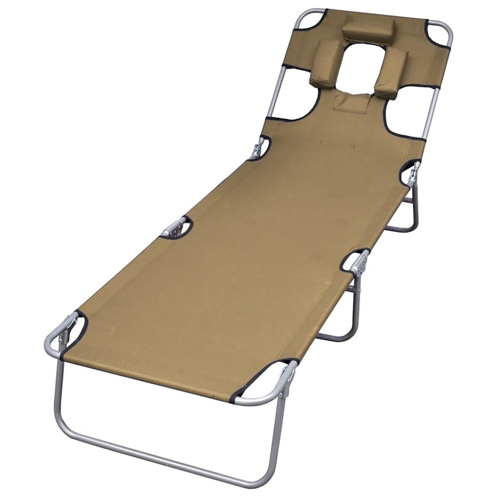 Sunlounger Taupe Powder-Coated Steel Standard Foldable - vidaXL