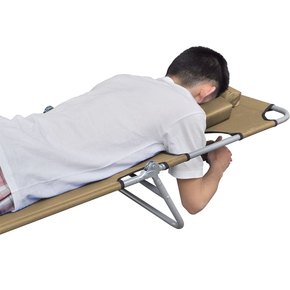 Sunlounger Taupe Powder-Coated Steel Standard Foldable - vidaXL