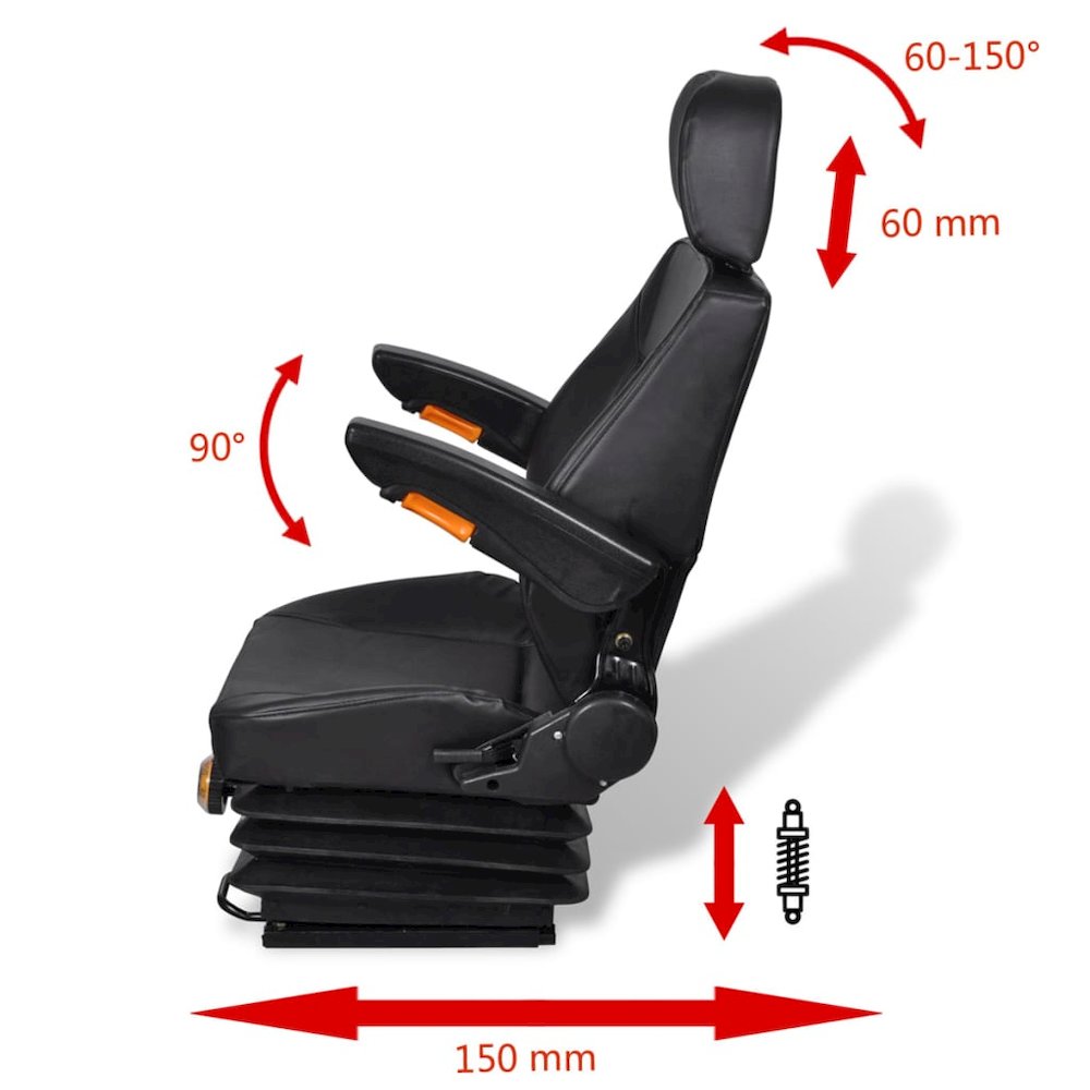 Tractor Seat Black Steel Universal fit for tractors - vidaXL