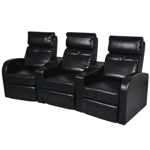 Recliner Sofa Black Faux Leather 3-seater Adjustable Footrests - vidaXL