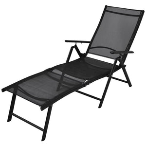 Sun Lounger Black Aluminum Large Foldable Folding Sun Lounger - vidaXL