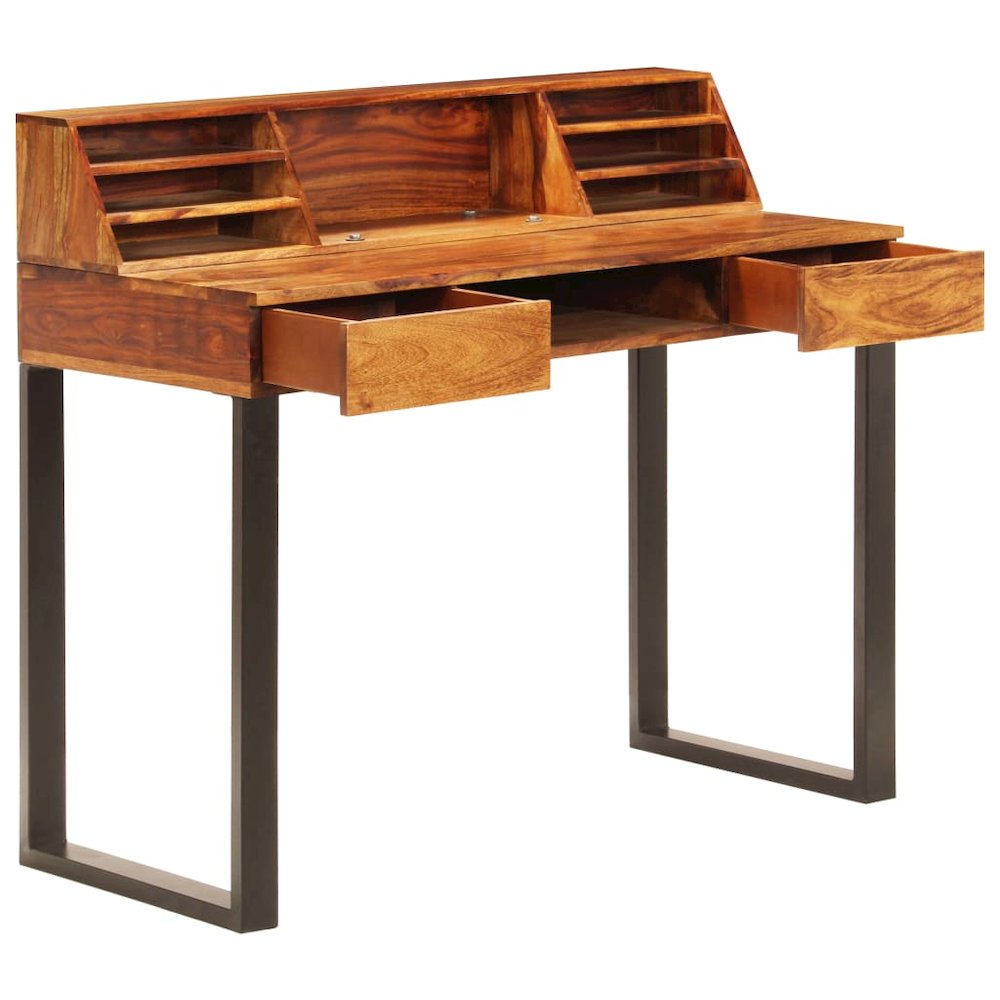 Desk Natural Wood Solid Sheesham Wood and Powder Coated Steel - vidaXL