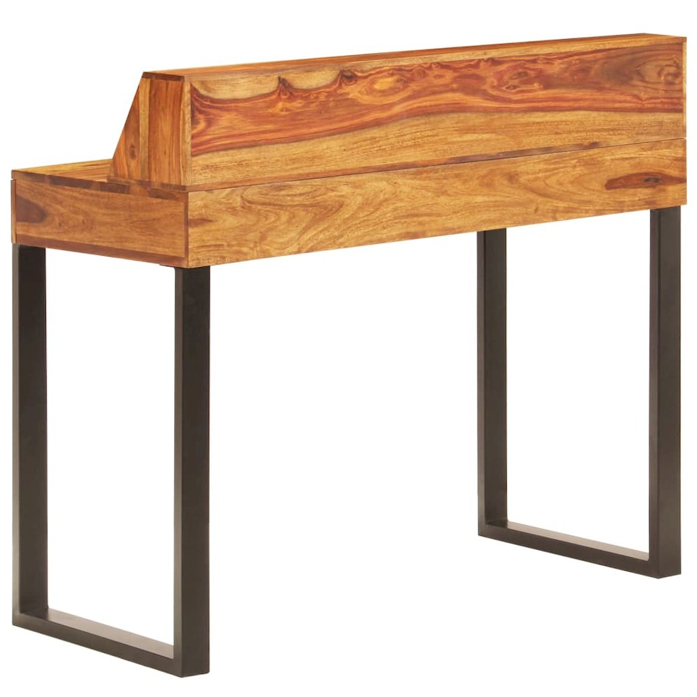 Desk Natural Wood Solid Sheesham Wood and Powder Coated Steel - vidaXL