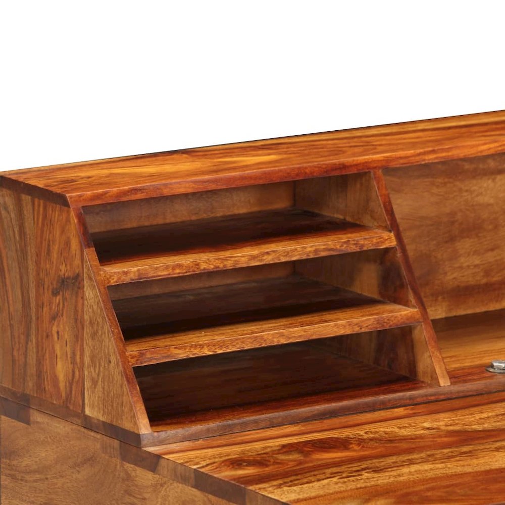 Desk Natural Wood Solid Sheesham Wood and Powder Coated Steel - vidaXL