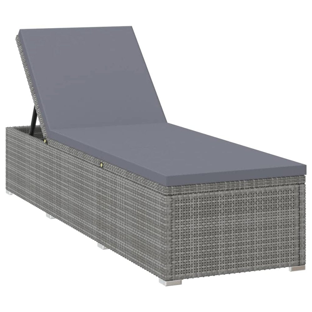 vidaXL Sun Lounger with Cushion Poly Rattan Gray, 46220