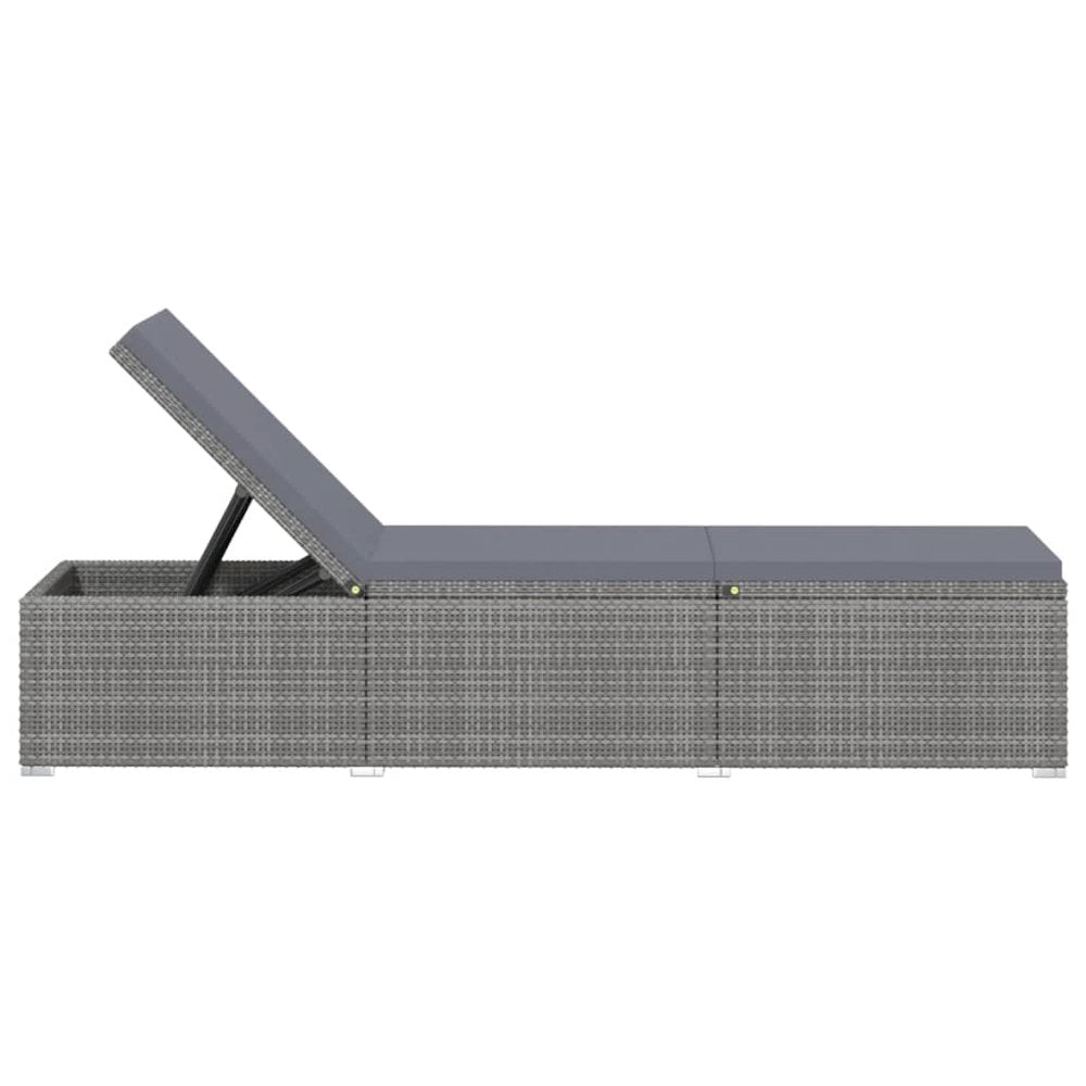 vidaXL Sun Lounger with Cushion Poly Rattan Gray, 46220