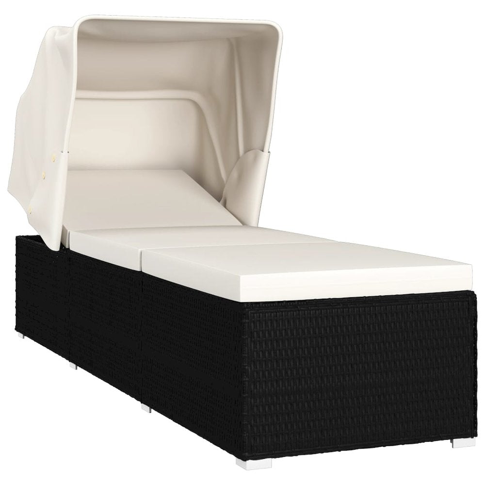 Sun Lounger Black and Cream PE Rattan Standard Foldable - vidaXL