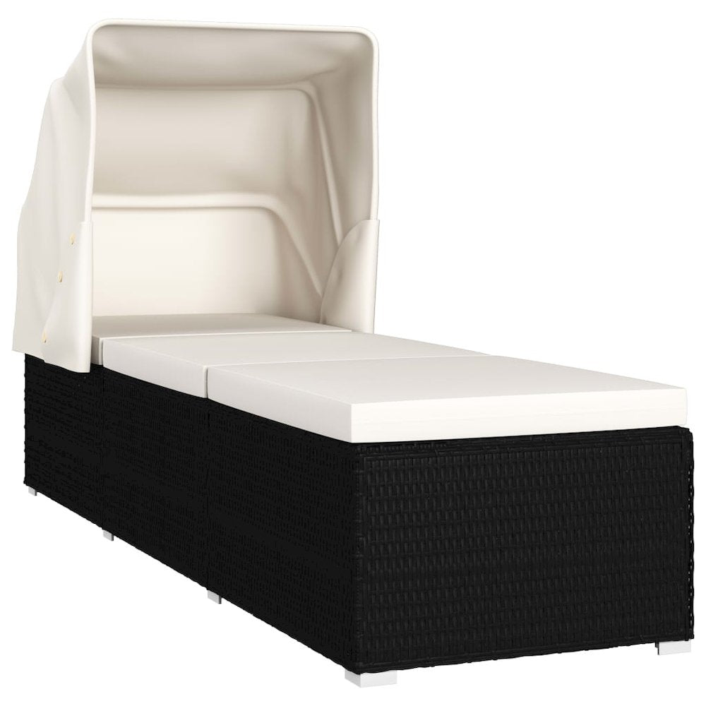 Sun Lounger Black and Cream PE Rattan Standard Foldable - vidaXL