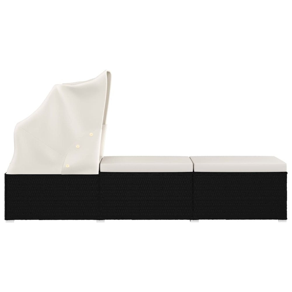 Sun Lounger Black and Cream PE Rattan Standard Foldable - vidaXL