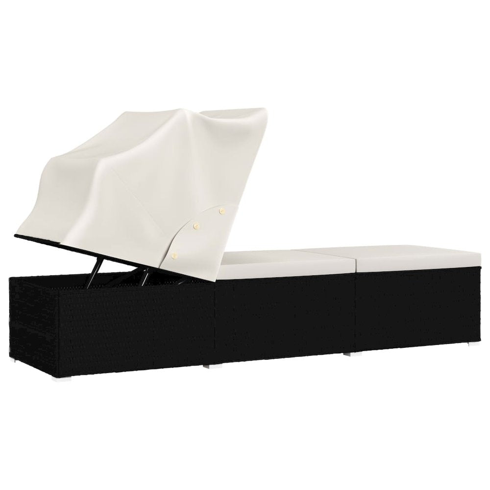 Sun Lounger Black and Cream PE Rattan Standard Foldable - vidaXL