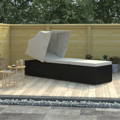 Sun Lounger Black and Cream PE Rattan Standard Foldable - vidaXL