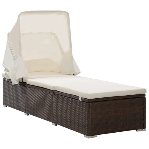Sun Lounger Brown rattan and cream white cushion - vidaXL