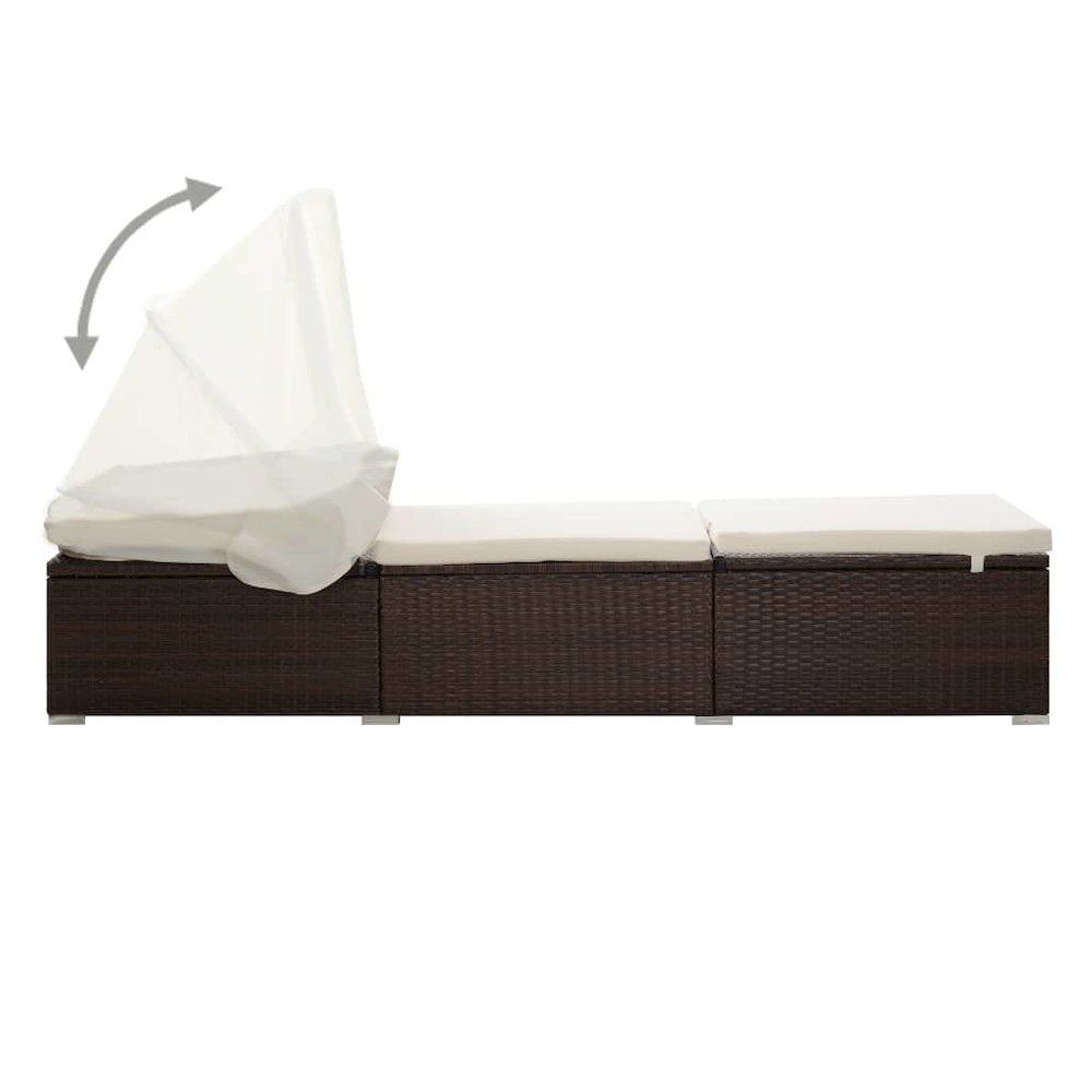 Sun Lounger Brown rattan and cream white cushion - vidaXL