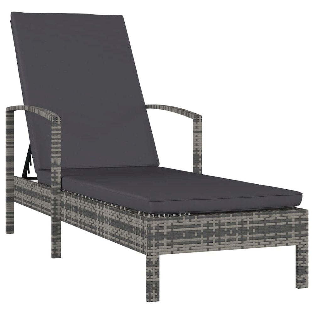 Sun Lounger Grey PE Rattan Large Adjustable Backrest - vidaXL