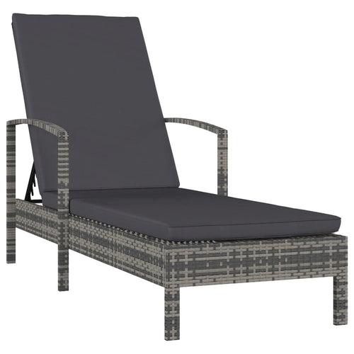 Sun Lounger Grey PE Rattan Large Adjustable Backrest - vidaXL
