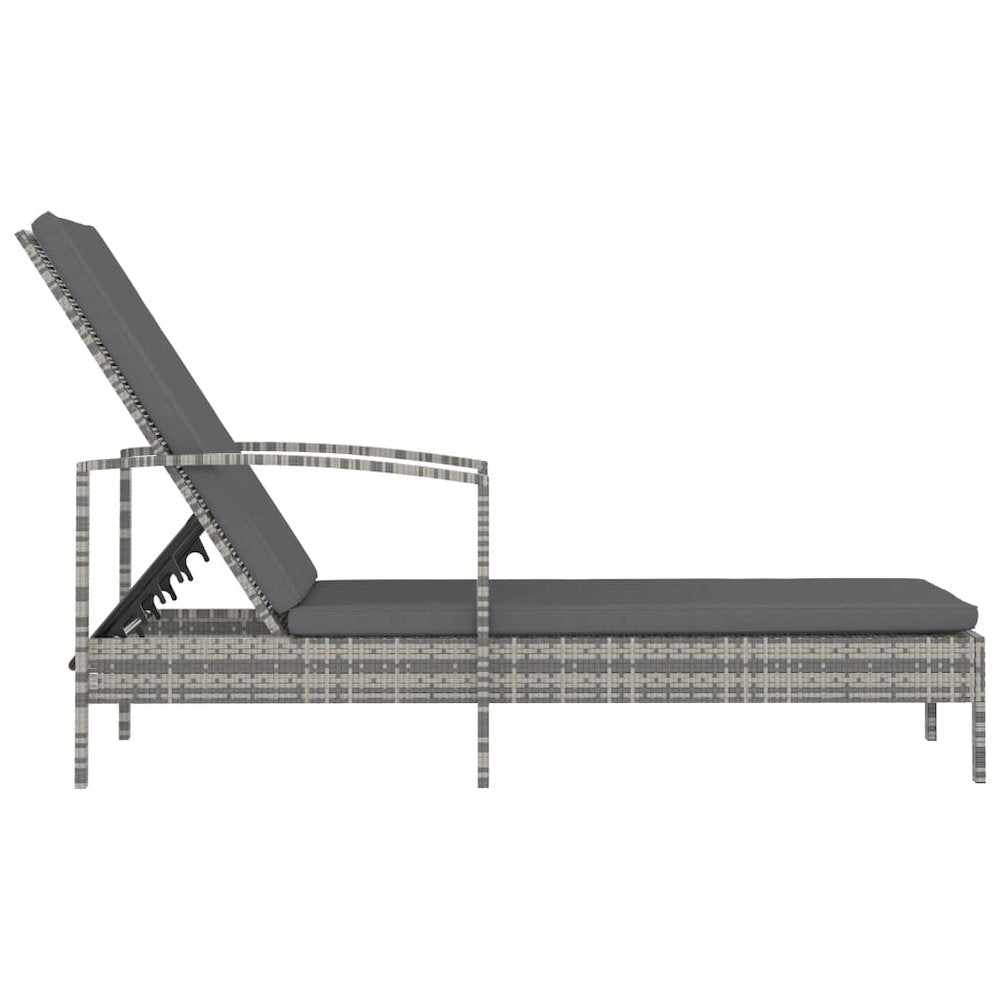 Sun Lounger Grey PE Rattan Large Adjustable Backrest - vidaXL