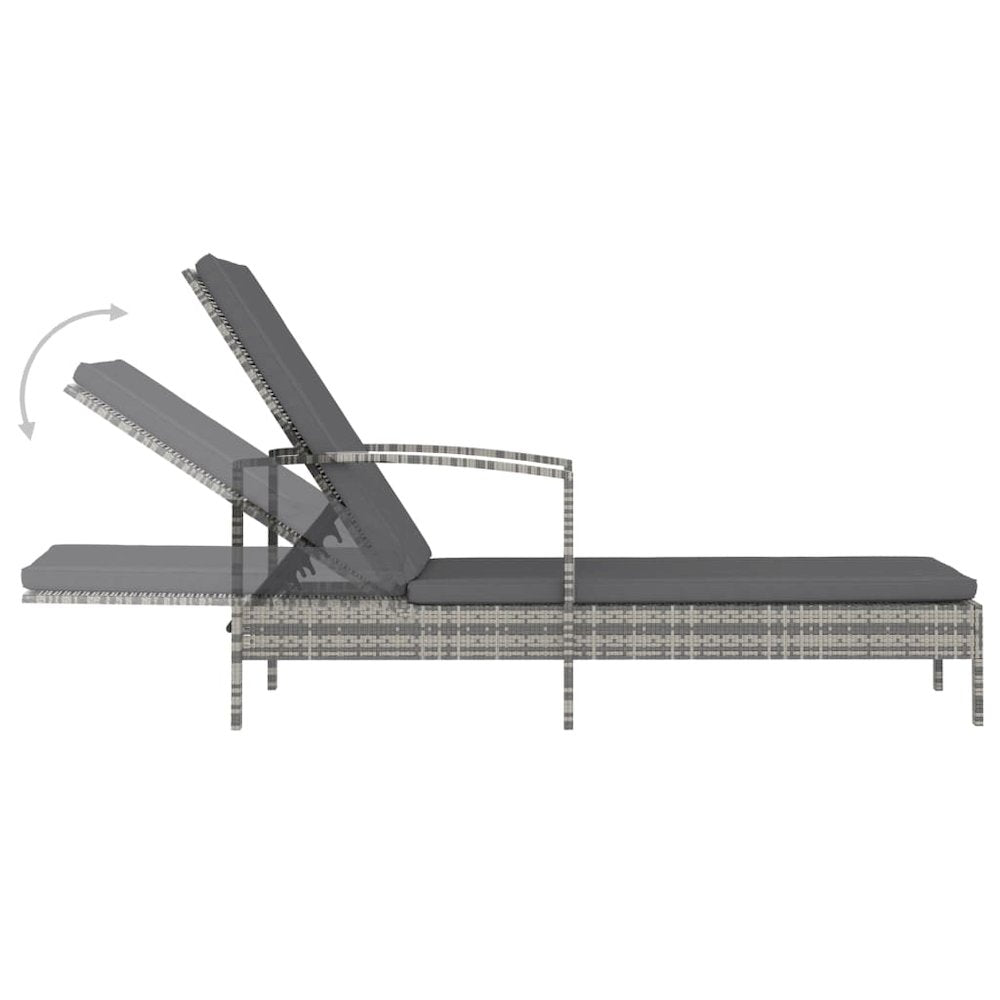 Sun Lounger Grey PE Rattan Large Adjustable Backrest - vidaXL