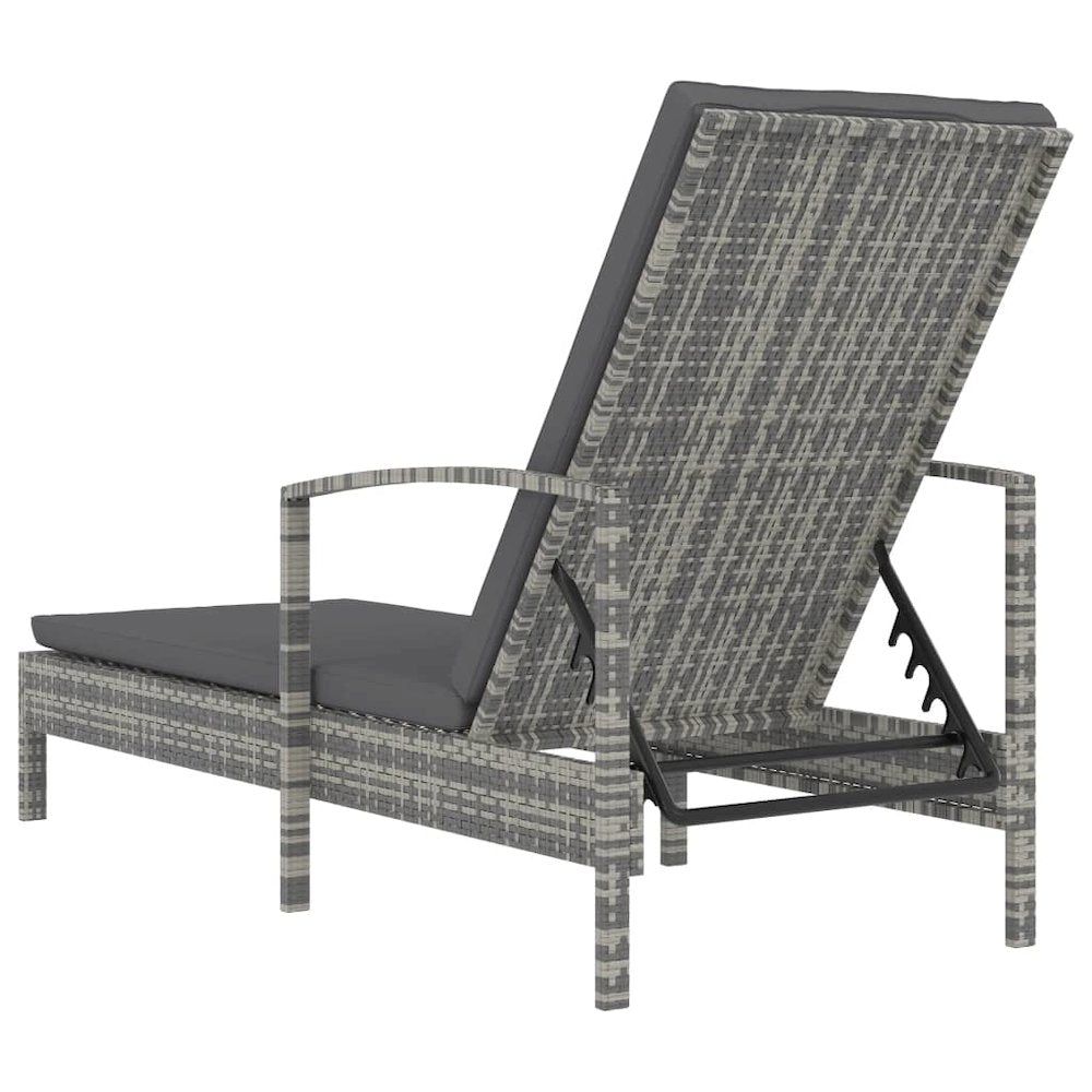 Sun Lounger Grey PE Rattan Large Adjustable Backrest - vidaXL