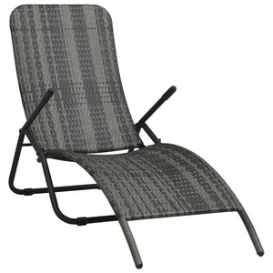 Sun Lounger Grey Made of PE rattan and powder-coated steel - vidaXL