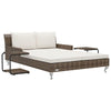 Sun Lounger Brown and Cream Poly Rattan, Powder-Coated Steel, Fabric - vidaXL