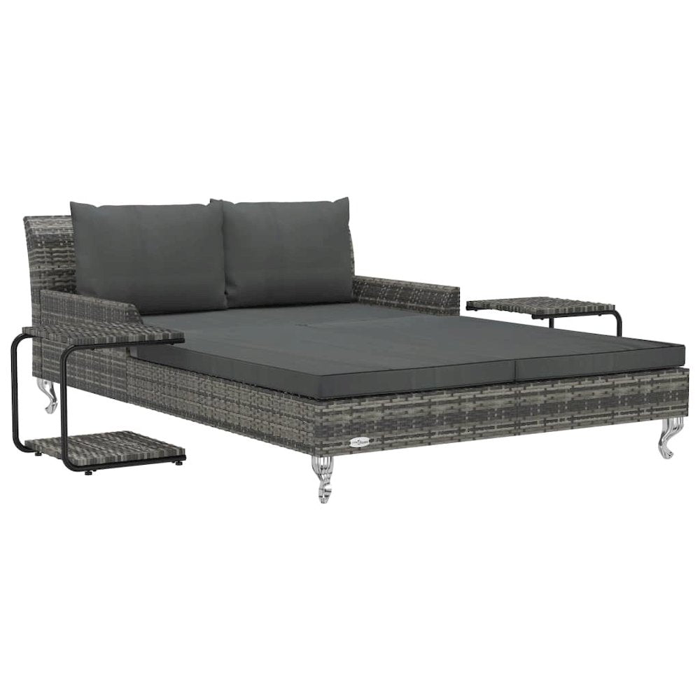 Sun Lounger Grey Rattan and Dark Grey Cushion - vidaXL