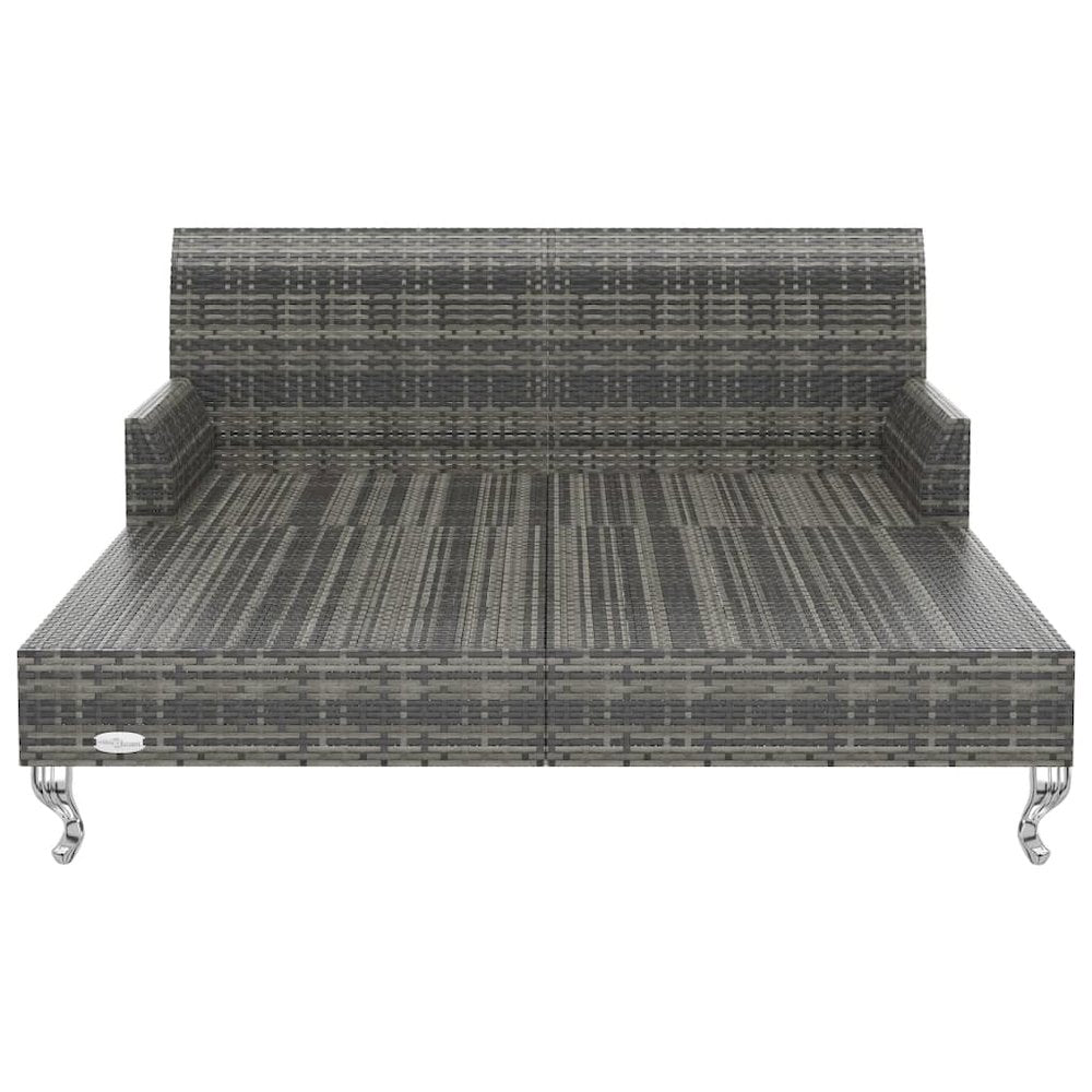 Sun Lounger Grey Rattan and Dark Grey Cushion - vidaXL