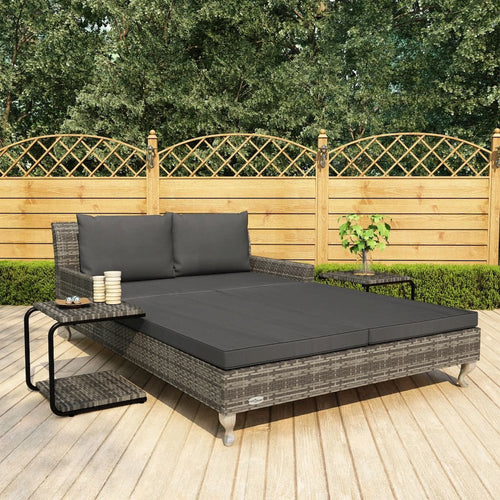 Sun Lounger Grey Rattan and Dark Grey Cushion - vidaXL