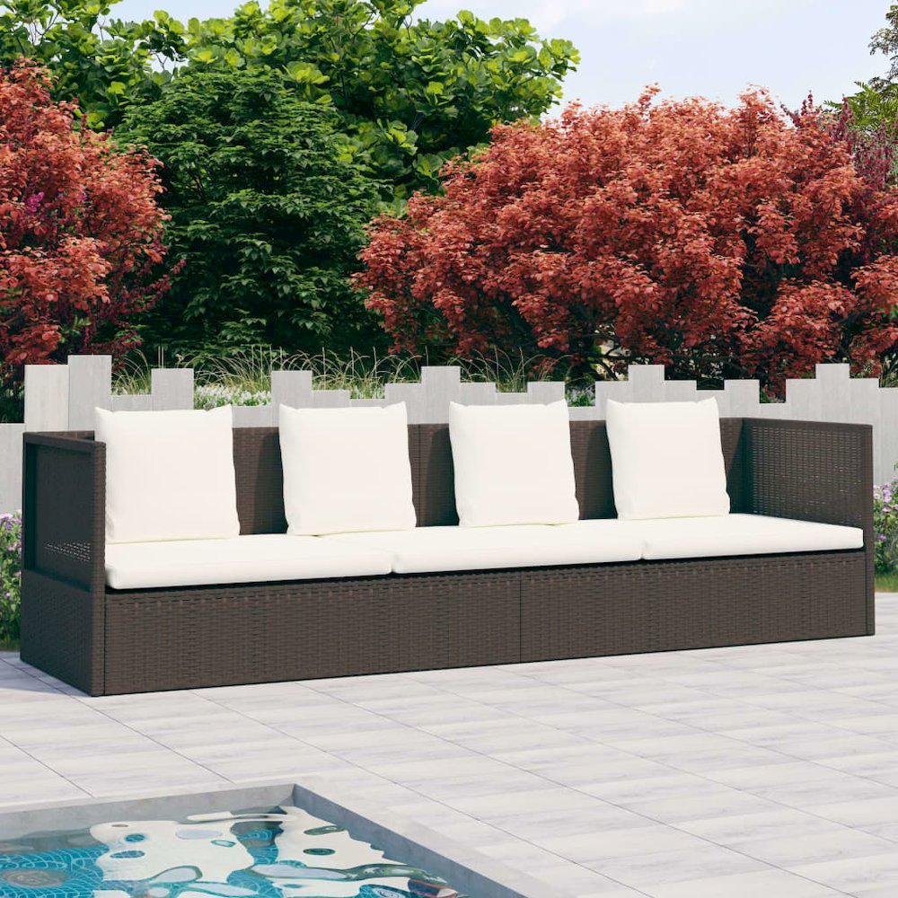 Garden Bed Brown PE rattan Foldable Cushioned Sun Lounger - vidaXL