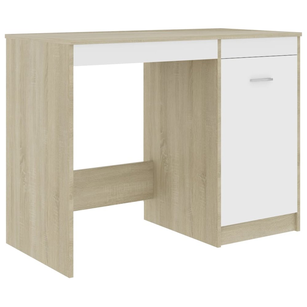 Desk White and Sonoma Oak Engineered Wood Medium Computer Desk - vidaXL