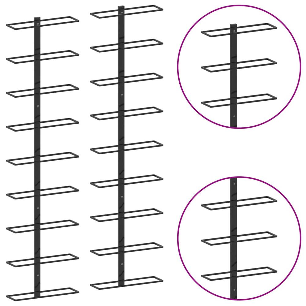 Wall-mounted Wine Racks for 18 Bottles 2 pcs Black Iron - vidaXL