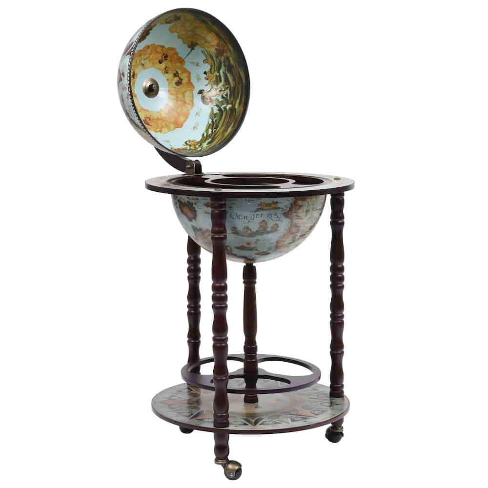 Globe Bar Wine Stand Eucalyptus Wood Blue - vidaXL