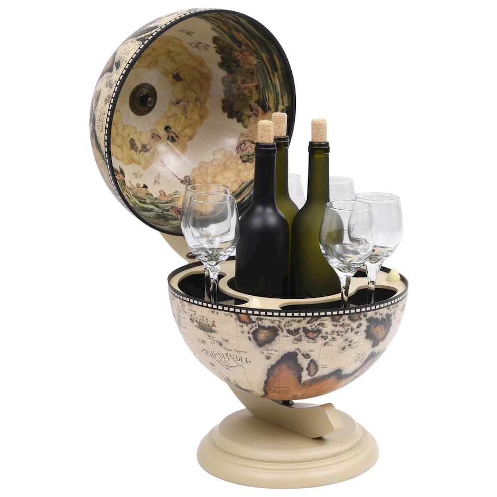 vidaXL Tabletop Globe Bar Wine Stand Eucalyptus Wood White, 320911