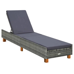 Sunbed Grey PE Rattan Standard Adjustable Armrests Sunbed - vidaXL