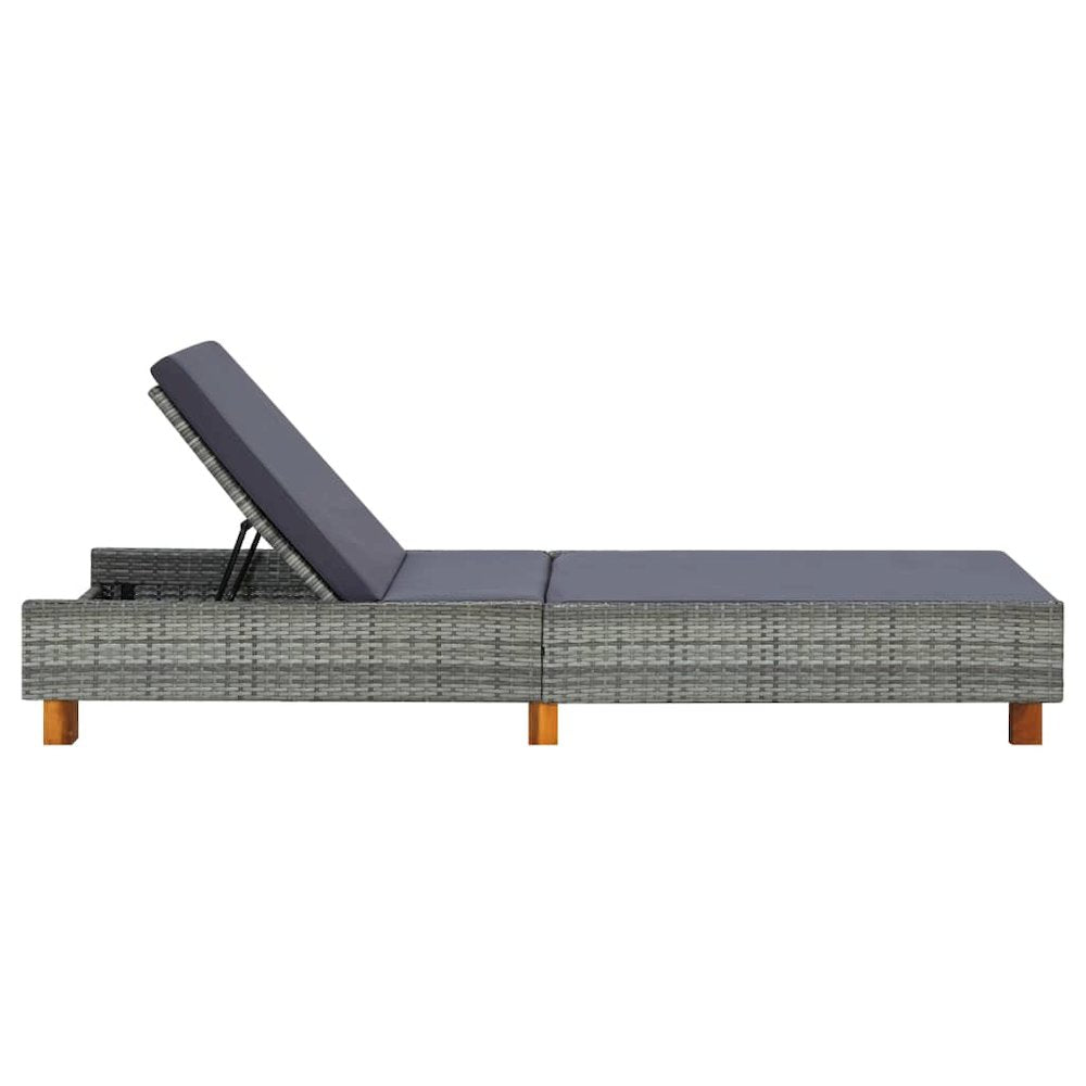 Sunbed Grey PE Rattan Standard Adjustable Armrests Sunbed - vidaXL