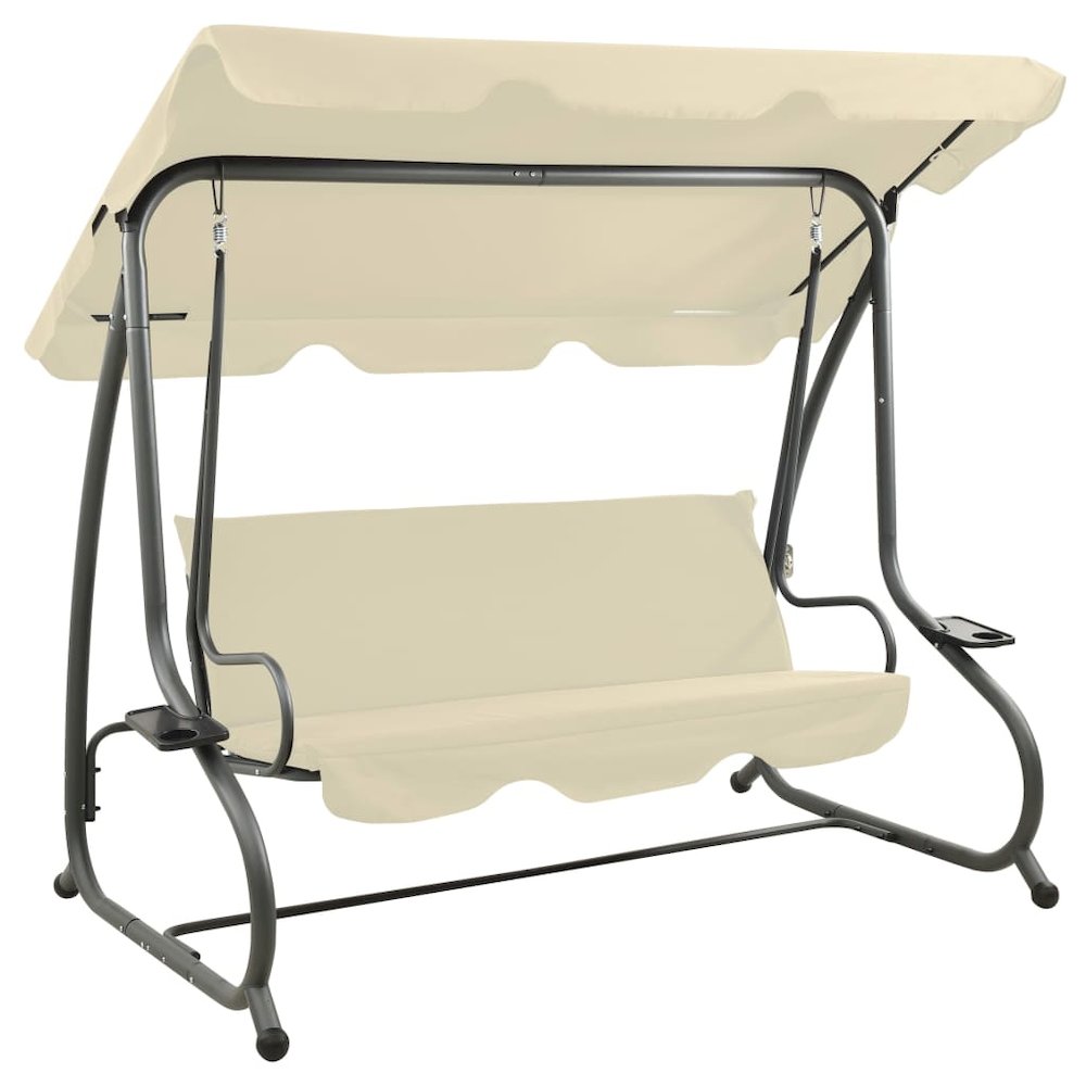 Swing Bench Sand white PVC-coated fabric, powder-coated steel Large - vidaXL