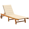 Sunlounger Brown with cream cushion Solid Acacia wood Standard - vidaXL