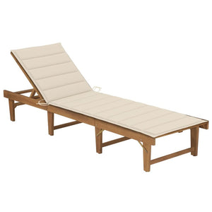 Sun Lounger Cream & Natural Wood Solid Acacia wood 78.7 in length - vidaXL
