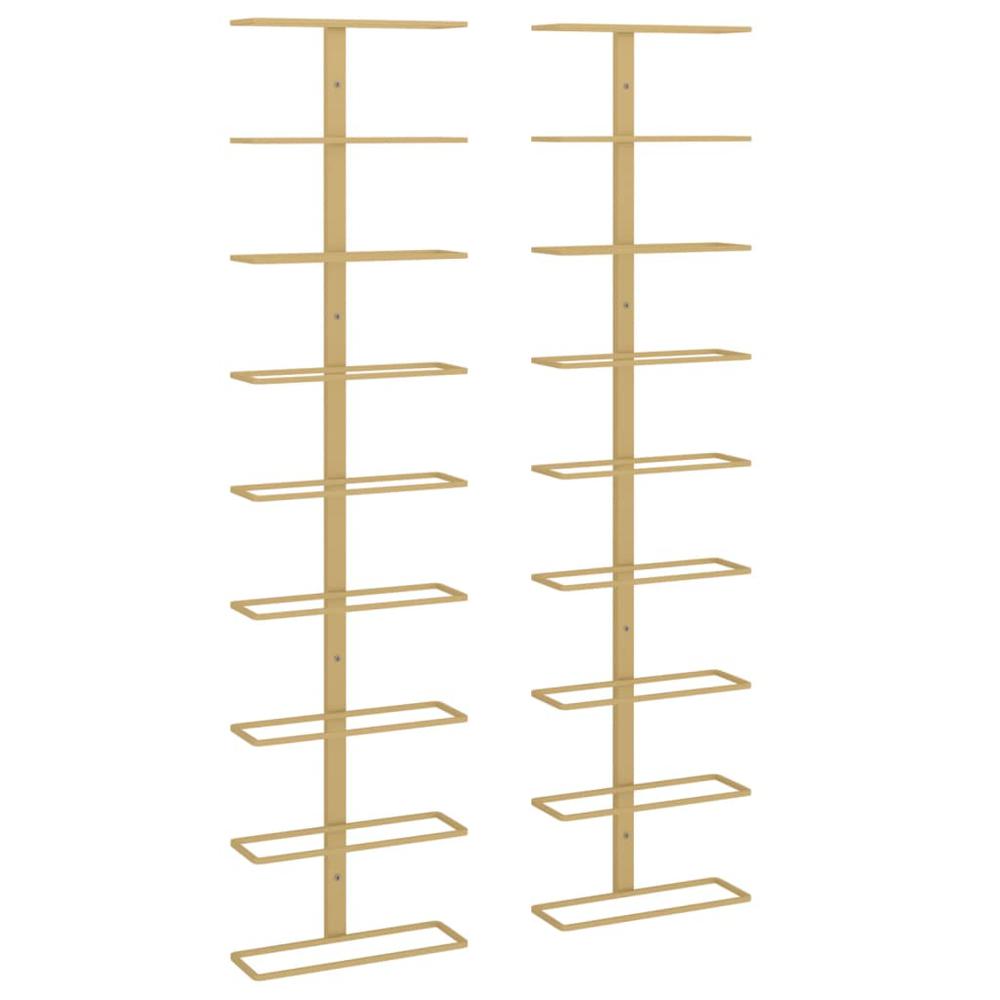 Wall-mounted Wine Rack for 9 Bottles 2 pcs Gold Iron - vidaXL