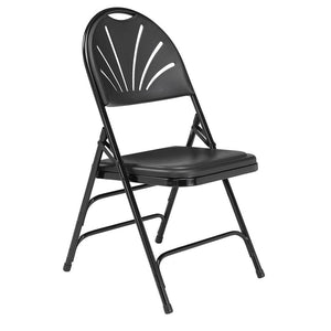 NPS® 1100 Series Deluxe Fan Back With Triple Brace Double Hinge Folding Chair, Black (Pack of 4) - National Public Seating